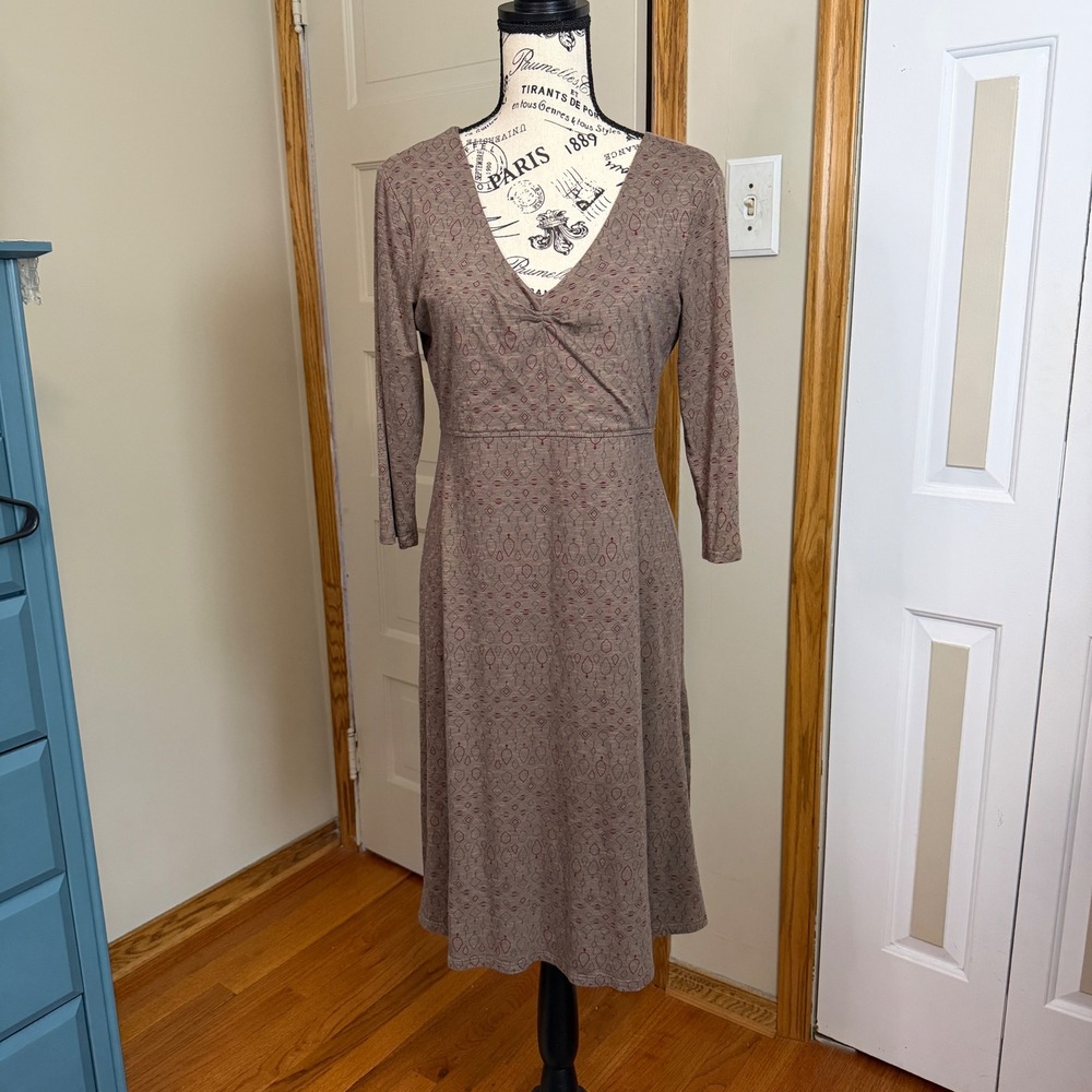 Toad&Co Rosalinda Dress Fitted A-Line V-Neck 3/4 Sleeve Geometric Print